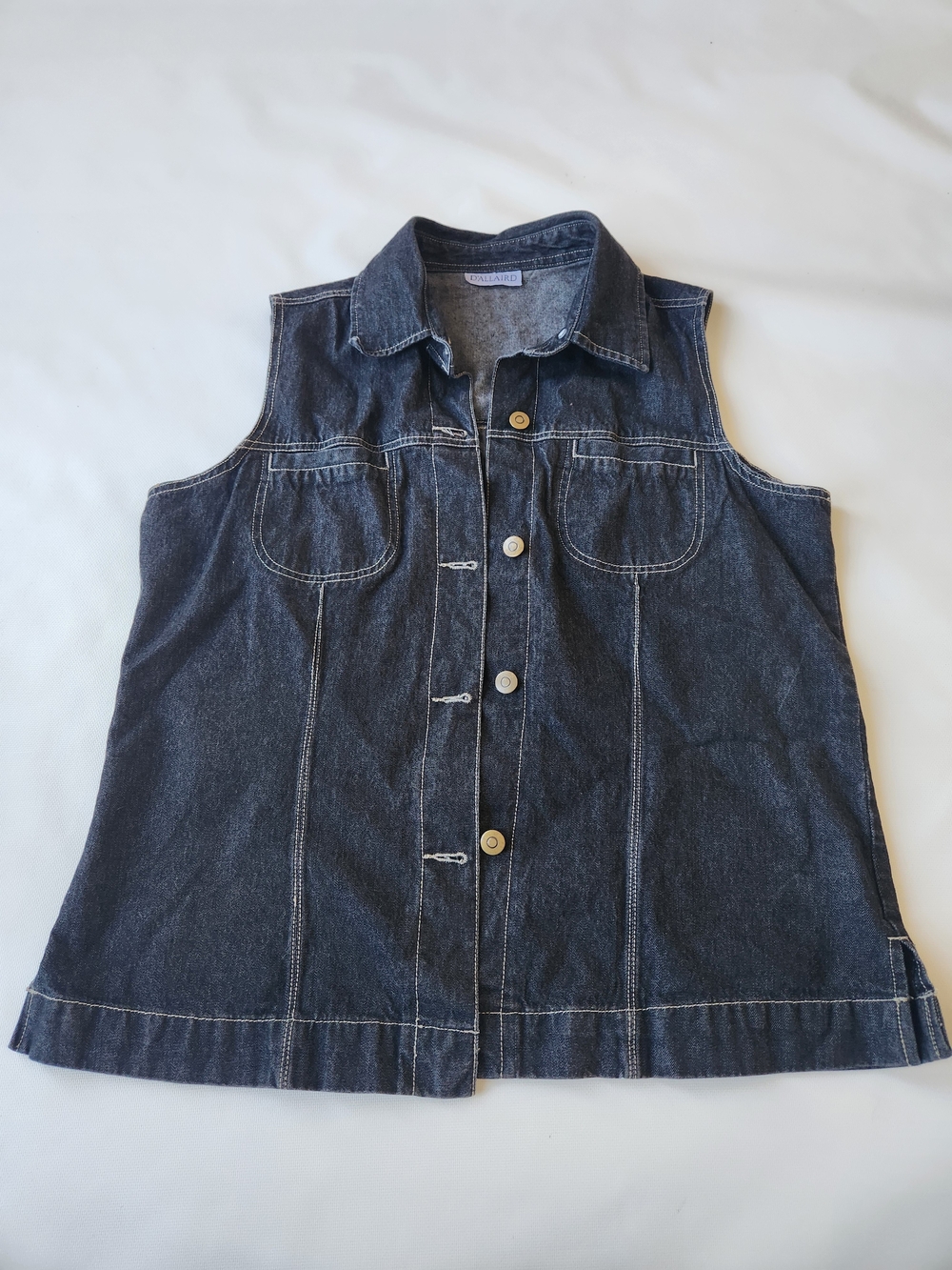 Sleeveless Dark Denim Button-Front Vest Button Down Black With Pockets